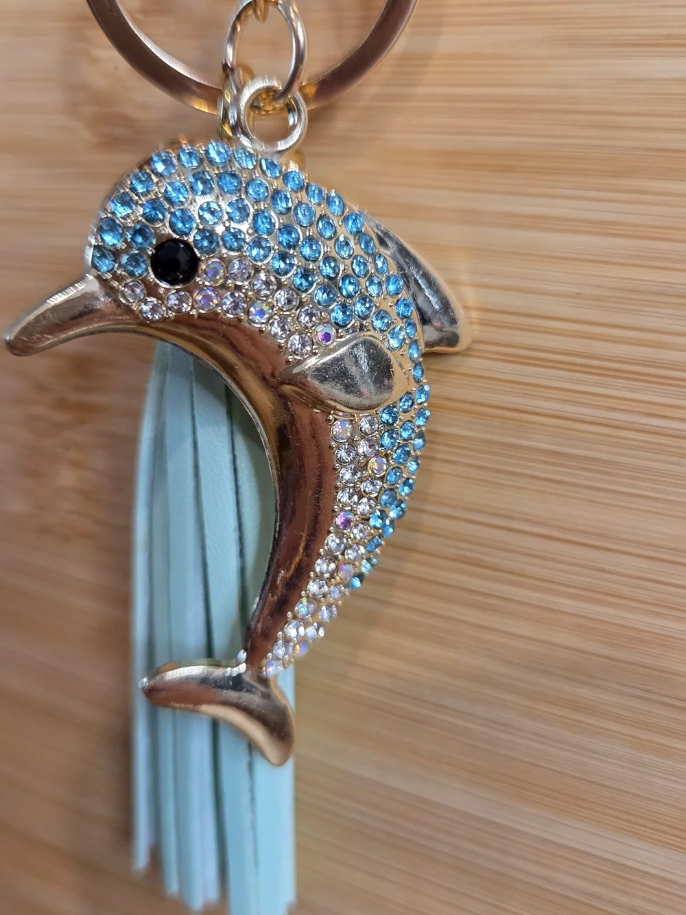 🐬 Bling Rhinestone Dolphin Keychain with Mint Green Tassel 🐬
